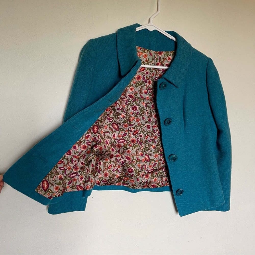 Vintage 50s 60s turquoise wool cropped blazer jacket (zz)